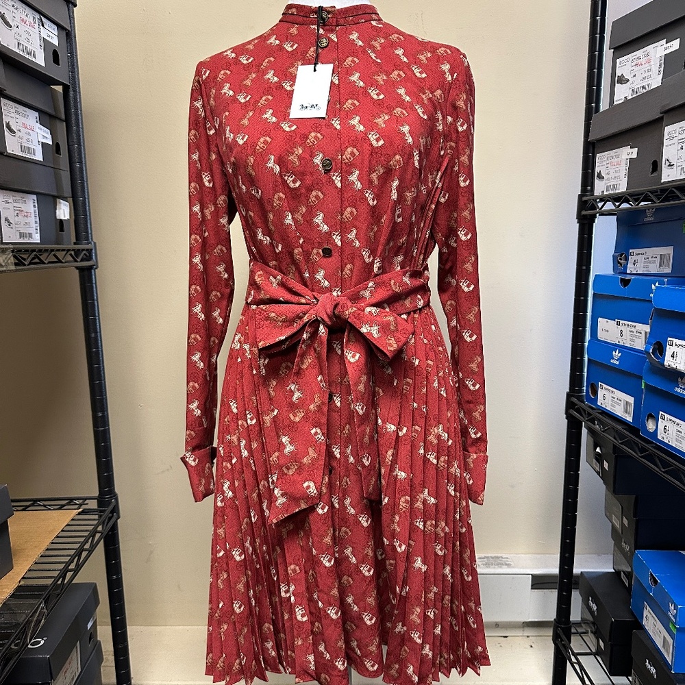 NWT!Coach 1941 Horse And Carriage Print Pleated Women Red Shirt Dress 88419 SZ 0